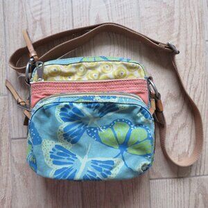 Vintage Fossil Crossbody Canvas Purse Blue Green Butterfly Bag